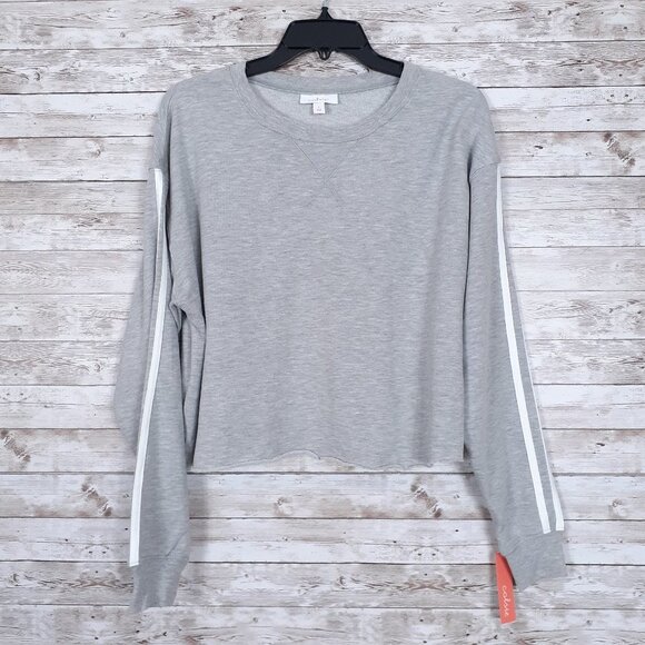 Colsie Womens Cropped Sweatshirt S Gray White Raw Edge 19A - Picture 1 of 5